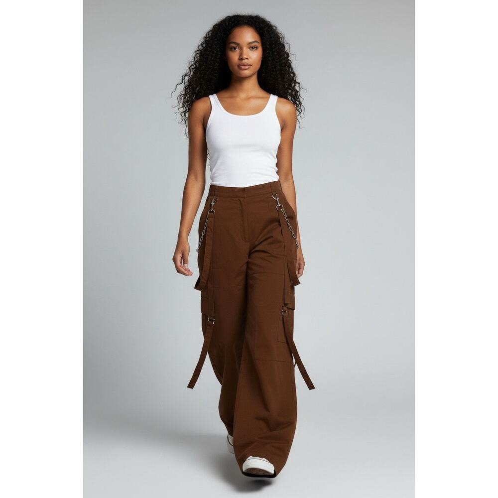 NWT The Ragged Priest Trekker Trousers
Size 12 Brown Wide Leg Combat Chain Pant